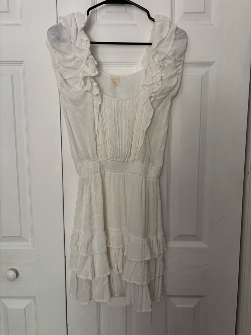 Surf Gypsy White Ruffled Neckline Mini Dress